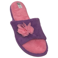 DF by Dearfoams Womens Plush Purple & Pink Slippers Open Toe Scuffs XL (11-12)