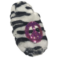 Toddler Girls Plush Zebra Print Slippers Sequin Peace Sign House Shoes 10-11