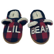 Dearfoams Womens Blue & Red Plaid Check Sherpa Lil Bear Holiday Slippers