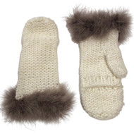 Womens Sparkly White & Gold Knit Convertible Mittens with Plush Trim