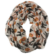 Adult Womens Halloween Infinity Etyernity Loop Scarf Black Cat & Pumpkin Print