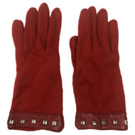 Womens Sleek Soft Red Studded Leather Trim Gloves