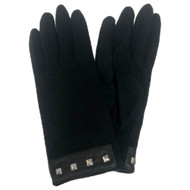 Womens Sleek Soft Black Studded Leather Trim Gloves