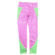 Justice Girls Hot Pink & Lime Green X Shine Shimmery Blocked Leggings Pants