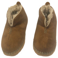 Mens Plush Brown & Tan Microsuede Whip Stitch Bootie Slippers