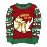 It's Our Time Girls Red Tinsel Kitty Cat Holiday Christmas Sweater M(8-10) Plus