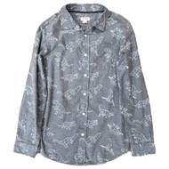 Cat & Jack Boys Gray Long Sleeved Dinosaur Button Front Shirt Large (12-14)