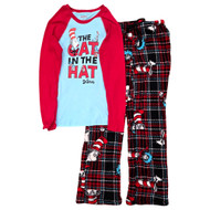 Womens Red Cat In The Hat Pajamas T-Shirt Top & Fleece Pants Sleep Set Medium
