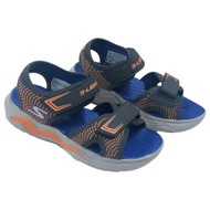 Skechers Lights Boys Rugged Gray & Orange Strappy Light Up Sandals