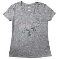Womens Gray Seattle Mariners Baseball V-Neck Tee Shirt T-Shirt