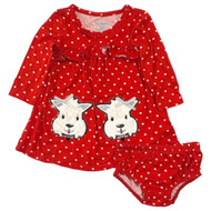 Infant Girls Red Heart Puppy Long Sleeve Super Soft Valentines Dress