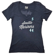 Womens Navy Blue Seattle Mariners #44 Baseball V-Neck Tee Shirt T-Shirt