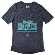 Womens Heather Blue Seattle Mariners Baseball V-Neck Tee Shirt T-Shirt