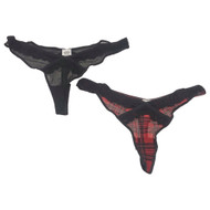 Parade Womens 2 Pack Thong Underwear Red & Black Plaid Lace Panties Set