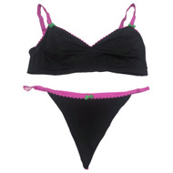 Parade Womens Black Mesh Bralette Bra & Thong Panty Set