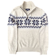 Izod Boys Beige & Blue Nordic Print Quarter Zip Cotton Sweater