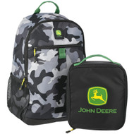 John Deere Unisex 17" Laptop Backpack & Lunch Box 2 Piece Set, Gray Black Camo