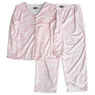 Womens Light Pink & White Zebra Animal Print Fleece Pajamas Sleep Set Size 1X