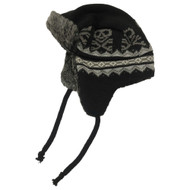 Boys Black & Gray Skull Print Trapper Hat Plush Lined
