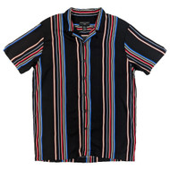 Shaquille O'Neal XLG Big & Tall Mens Black Multi Stripe Woven Shirt