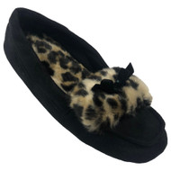 Isotoner Woodlands Womens Black & Brown Leopard Print Slippers Loafers