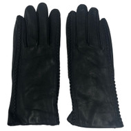 Womens Sleek Braided Black Leather Gloves Lightweight Insulation
