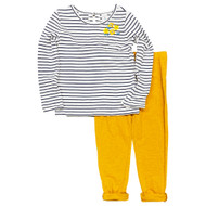 Toddler Girls Outfit White & Blue Stripes Shirt & Yellow Legging Pant 5T