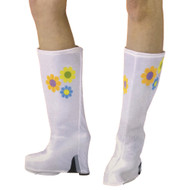 Womens White Go Go Girl Flower Boot Covers 60s Style