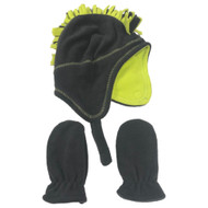 Infant Boys Plush Gray & Green Trapper Hat & Mittens Set 12-18 Months