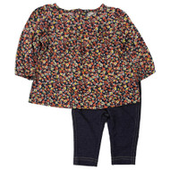 Carters Infant Girls Red Floral Top & Navy Blue Leggings 2 Pc Outfit Set 3 Mo
