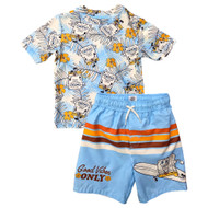 Toddler Boys Beige & Blue SpongeBob Rash Guard & Swim Trunks Set 4T