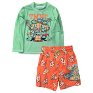 Nickelodeon Toddler Boys Green TMNT Rash Guard Shirt & Swim Trunks Set