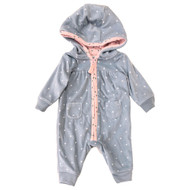 Carters Infant Girls Blue & Pink Polka Dot Fox Fleece Romper Outfit