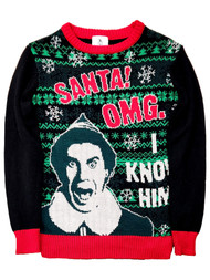 Boys Black Elf "Santa! OMG I Know Him!" Christmas Holiday Sweater Small