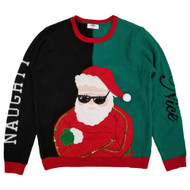 Mens Black Green Naughty Nice Santa Ugly Christmas Sweater Large