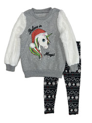 Girls Unicorn Believe In Magic Christmas Sweatshirt & Legging Outfit