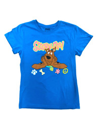 Scooby Doo Girls Blue Short Sleeve Peace Flower Child T-Shirt Tee Shirt L 10/12