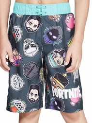 Boys Fortnite Character Face Print Swim Trunks Swimwear Summer Board Shorts