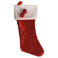 Christmas Holiday Stocking Fluffy White & Shiny Red Foil Disco Ball Decor