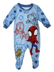 Toddler Boys Spidey And His Amazing Friends Blue Blanket Sleeper Pajamas