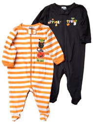 Infant Baby Boys Black & Orange Halloween Sleeper 2 Pack Pajama Set