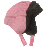 Toddler Girls Plush Quilted Pink Heart Winter Trapper Hat