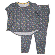 Womens Gray Lightning Bolt Lightweight Short Sleeve Top & Pajama Pants Set 3X