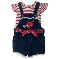 Infant Girls Blue Denim Ladybug Baby Outfit Shirt & Shorts Overalls Set