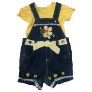 Infant Girls Blue Denim Daisy Baby Outfit Shirt & Shorts Overalls Set