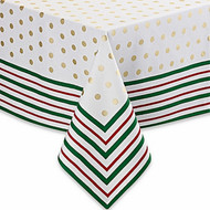Carolina Christmas Tablecloth 60 x 84 Oblong Gold Dot Stripes Winter Wonderland