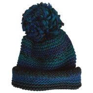 Womens Black Blue Green Sparkly Pom Beanie Stocking Cap Hat
