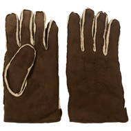 Mens Brown Suede-Look Gloves Plush Sherpa Lined