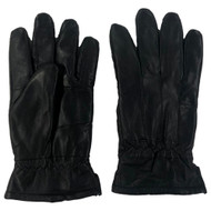 Mens Black Leather Gloves with Plush Lining & Gathered Wrist
