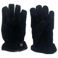 Dockers Mens Black Suede Leather Sherpa Lined Gloves Gathered Wrist